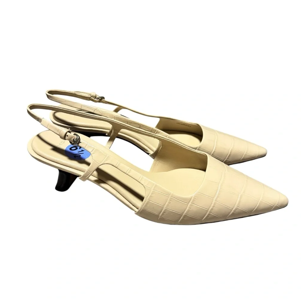 Vince Bianca Croc Leather Slingback Pump Pointy Toe Kitten Heel Size 6.5 NWT - Picture 6 of 7